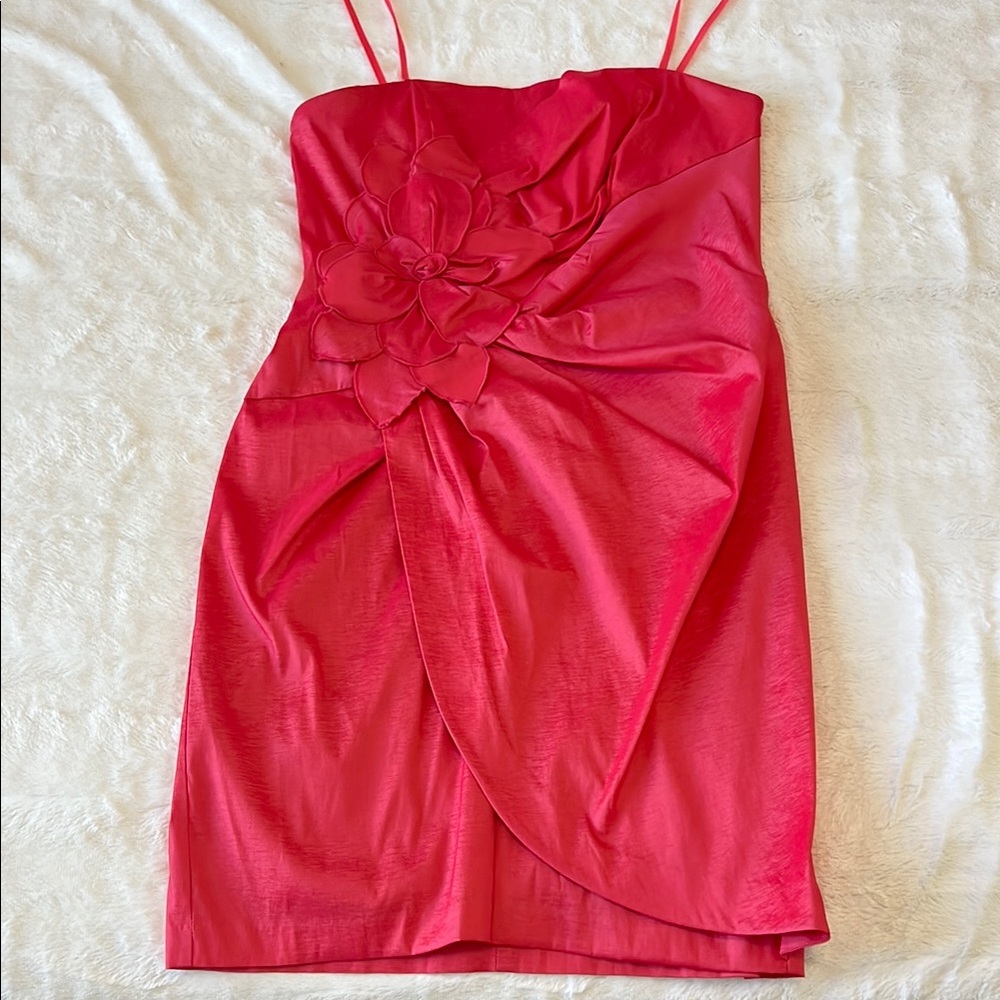 Adrianna Papell Strapless Red Dress with Floral Detail
